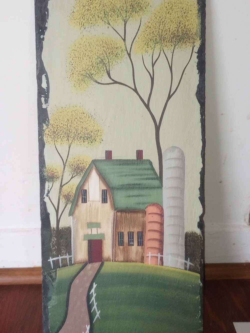 Vintage  Stone Hand-Painted Green Roof Farmhouse Wall Art 7×18